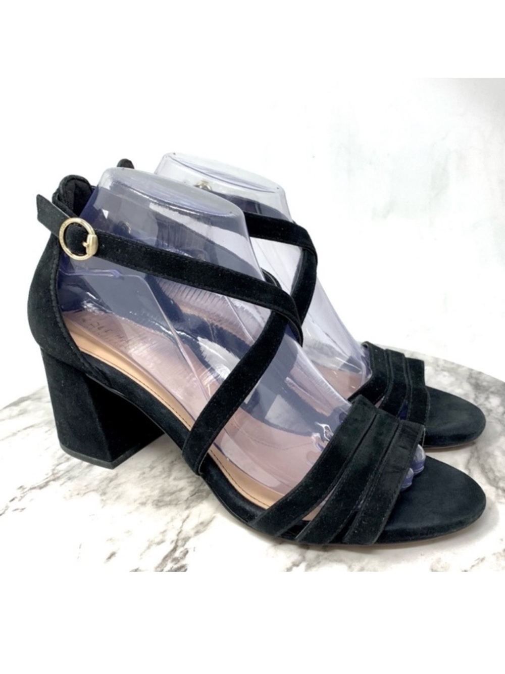 Cole Haan Alicia City Black Suede Block Heel Dress Sandals 8.5 Classic Cocktail